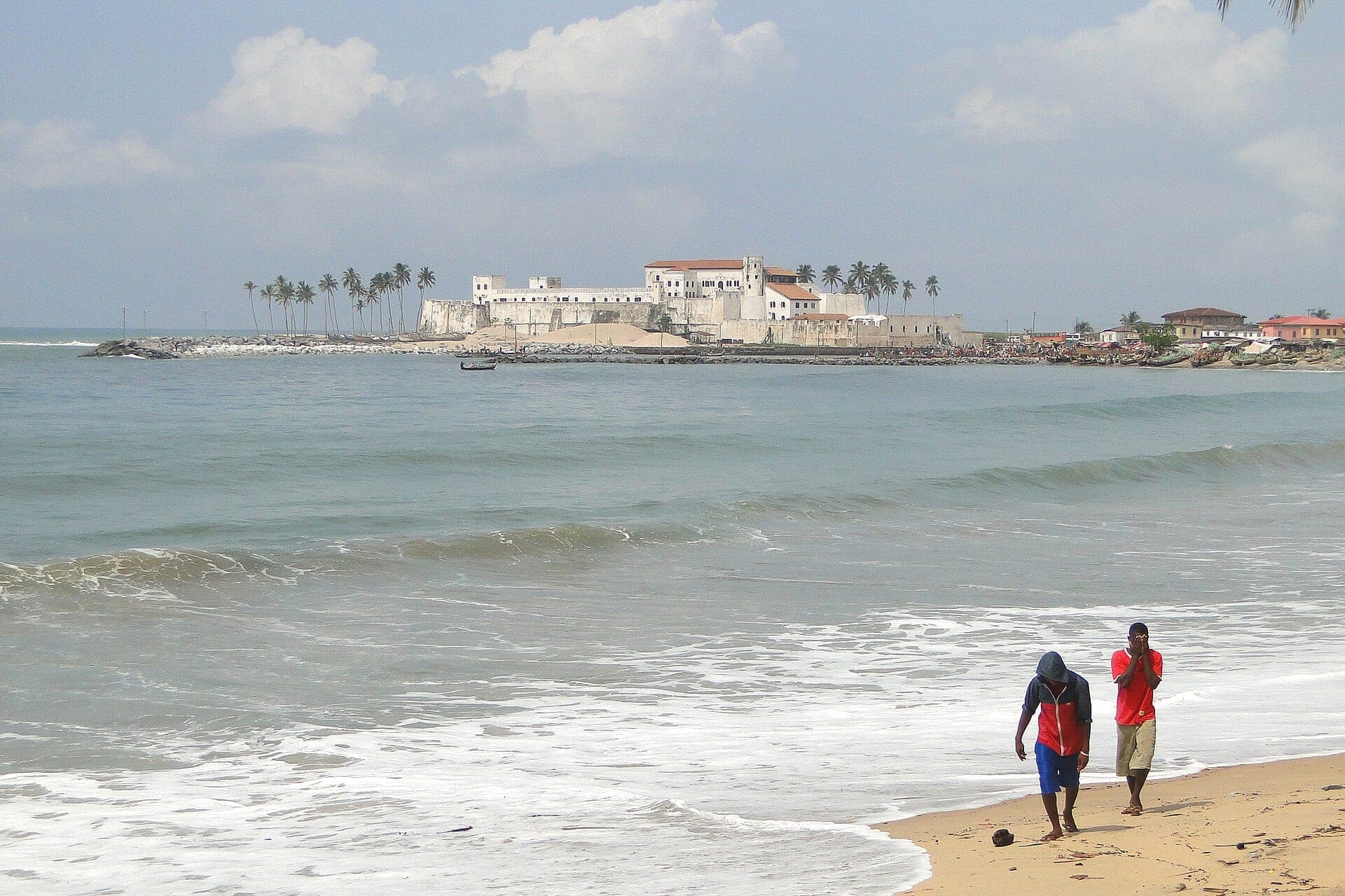 St. George's Castle, known as Elmina Castle, seen from the seashore.