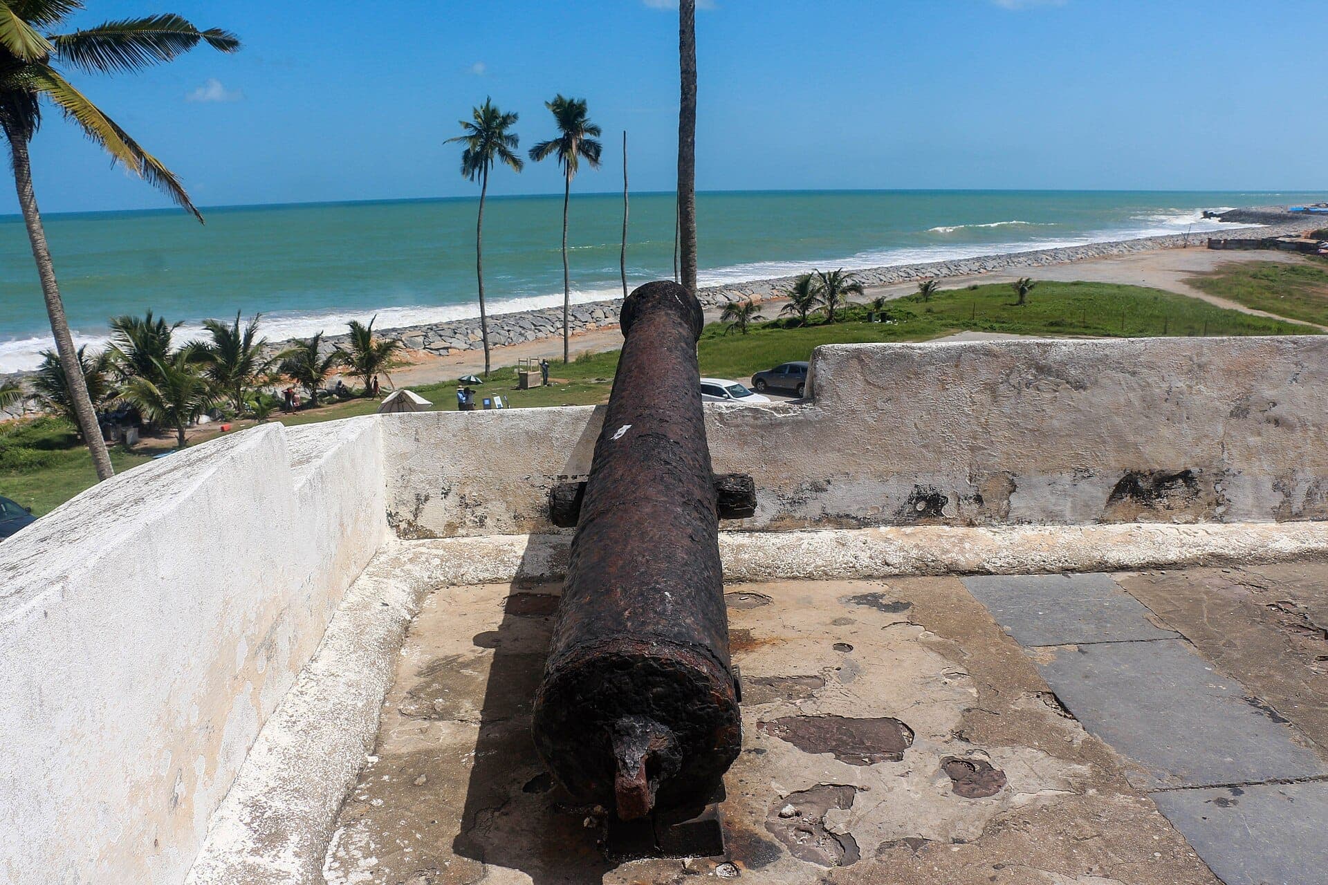 A cannon at Elmina Castle, overlooking the coast.