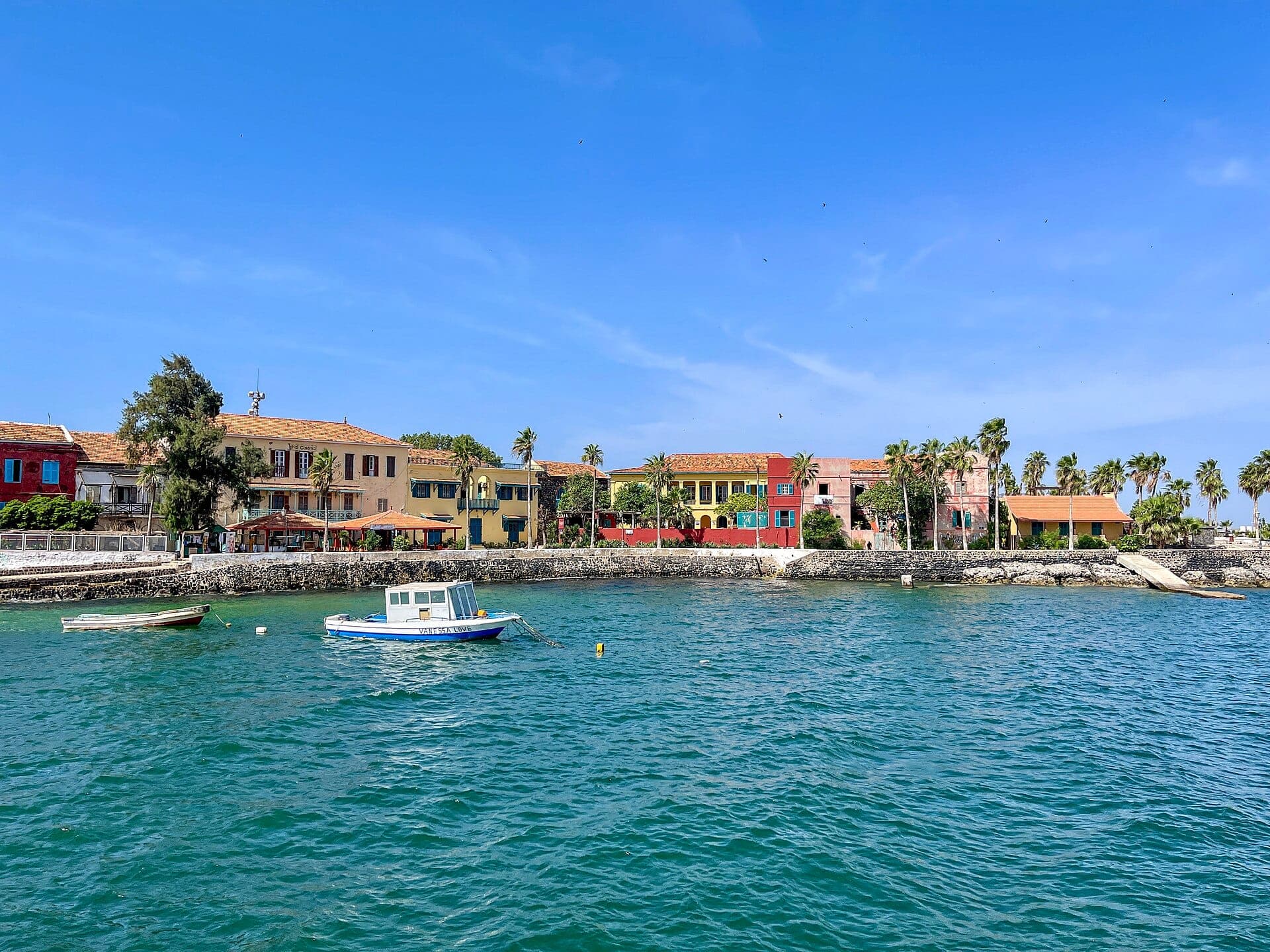 The coast of Gorée Island, seen from the Atlantic Ocean.