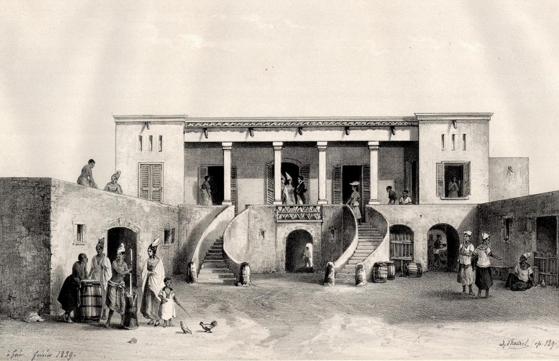 Signare Anna Colas's house on Gorée, painted by Adolphe d'Hastrel de Rivedoux in 1839.