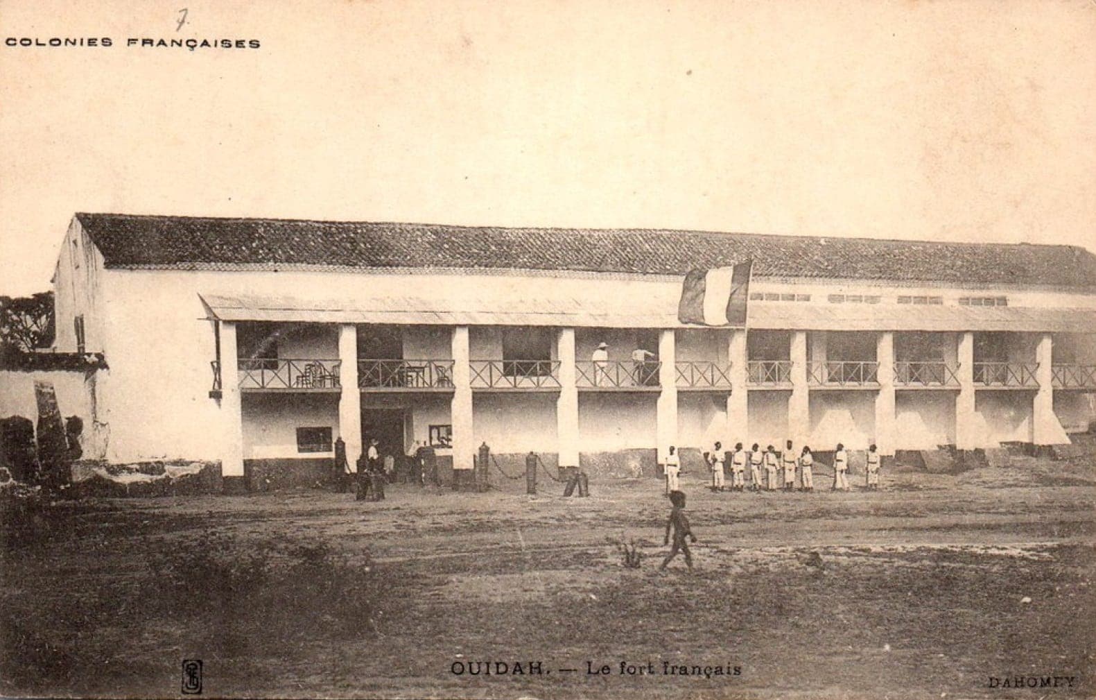 The main building of the French fort at Ouidah (also known as Whydah), photographed in the early 1900s.